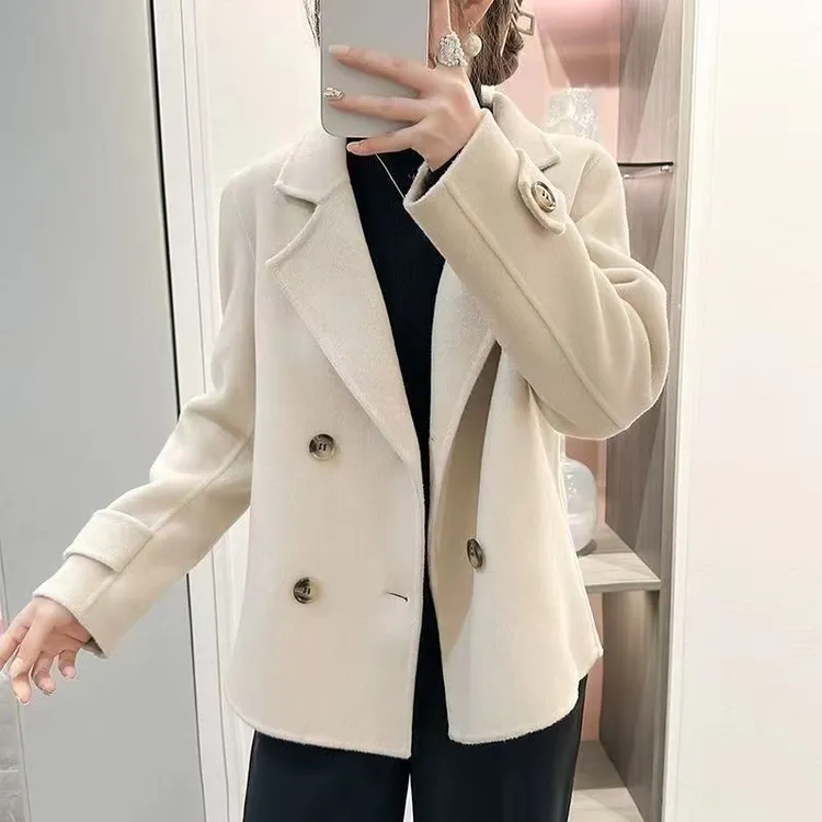 新款大衣气质西装小个子秋冬毛呢外套短款高端双面呢大衣时尚韩版