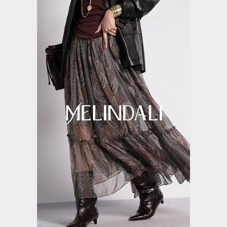 Melinda Li【大摆佩斯利】古典Paisley印花松紧腰飘逸大摆伞裙半裙