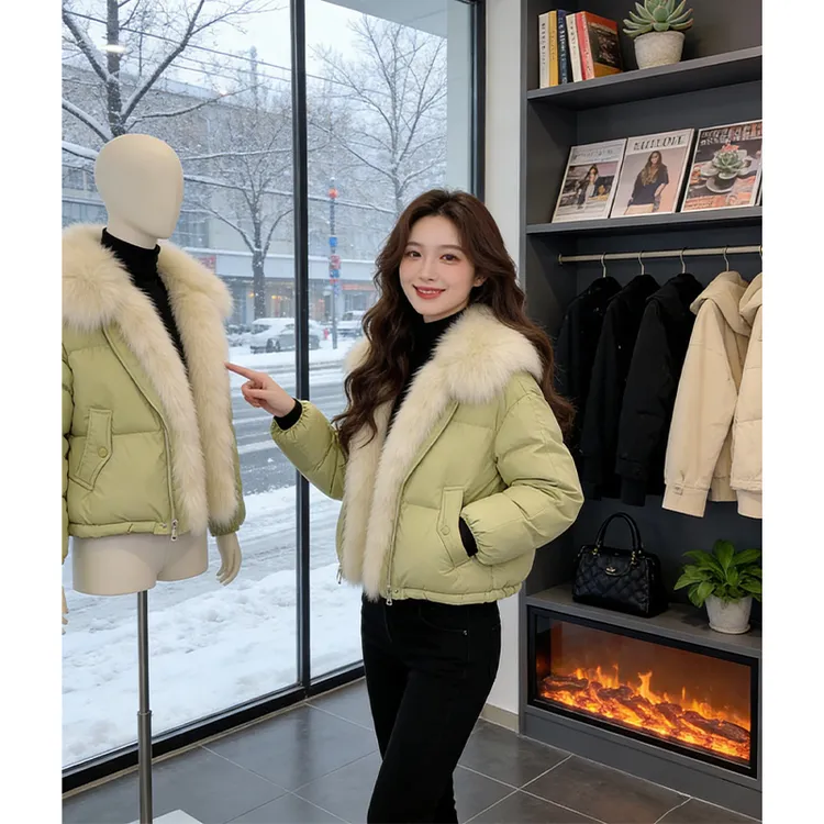 兹伊翰【北海微暖】韩版显瘦轻暖大毛领棉服女2025冬季新款短款棉衣