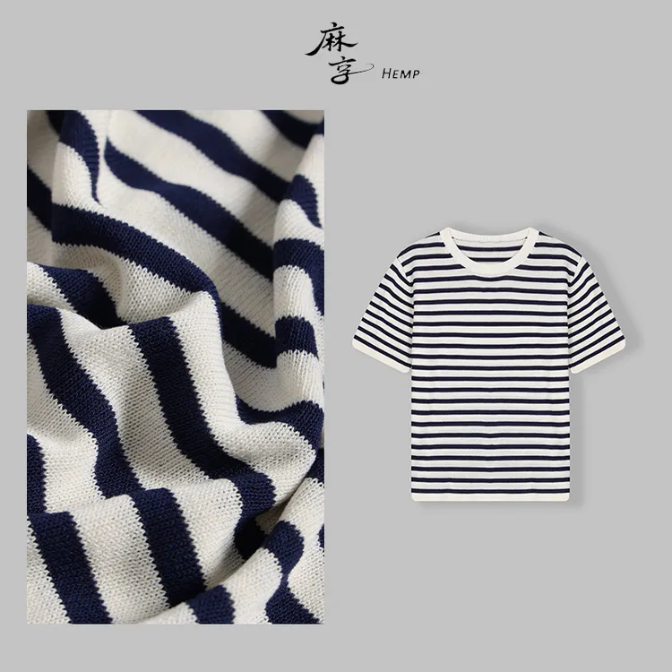 麻享【汉麻和纸纱条纹针织衫】干爽垂坠透气圆领横条纹上衣FSY50661