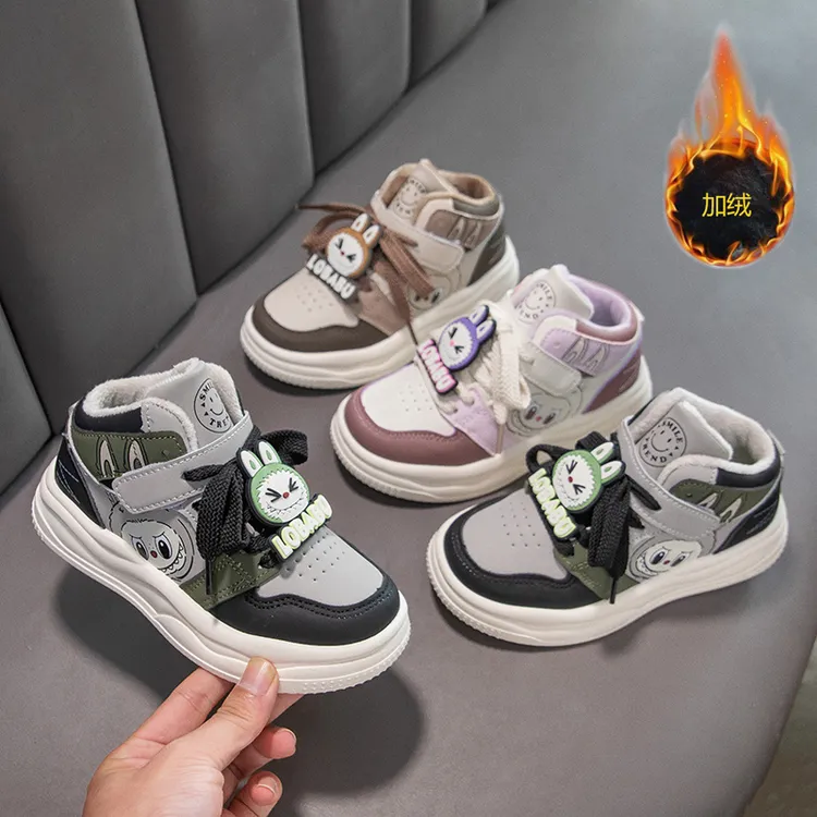 2025中大童学生休闲防滑运动鞋女孩时尚板鞋男童加绒保暖雪地鞋冬