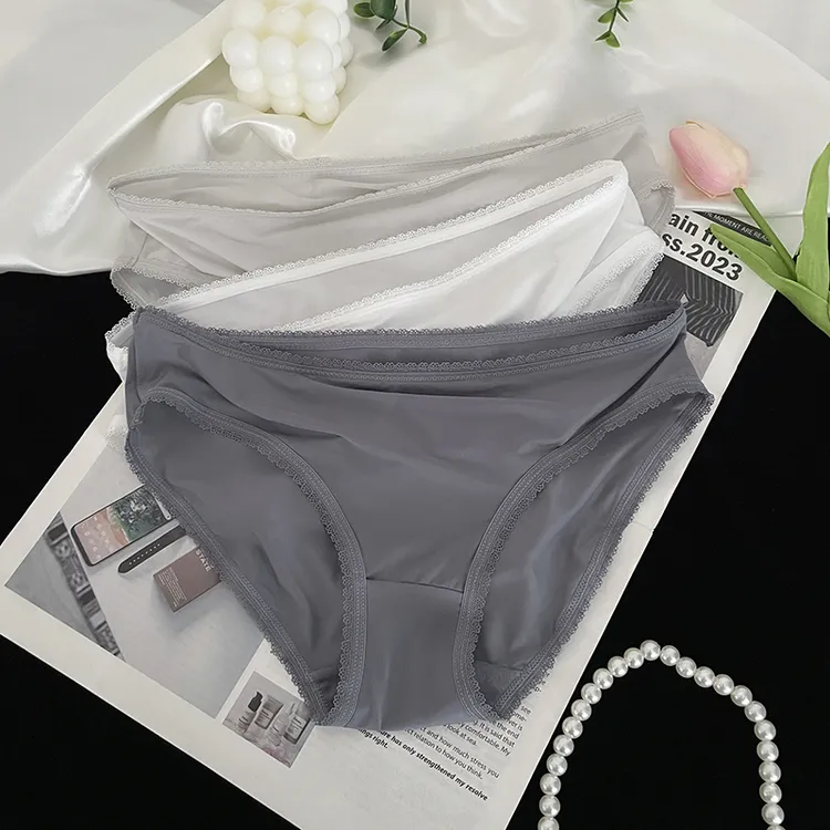【三条】冰丝内裤女生夏季薄款2025新款简约无痕凉感蕾丝少女三角裤