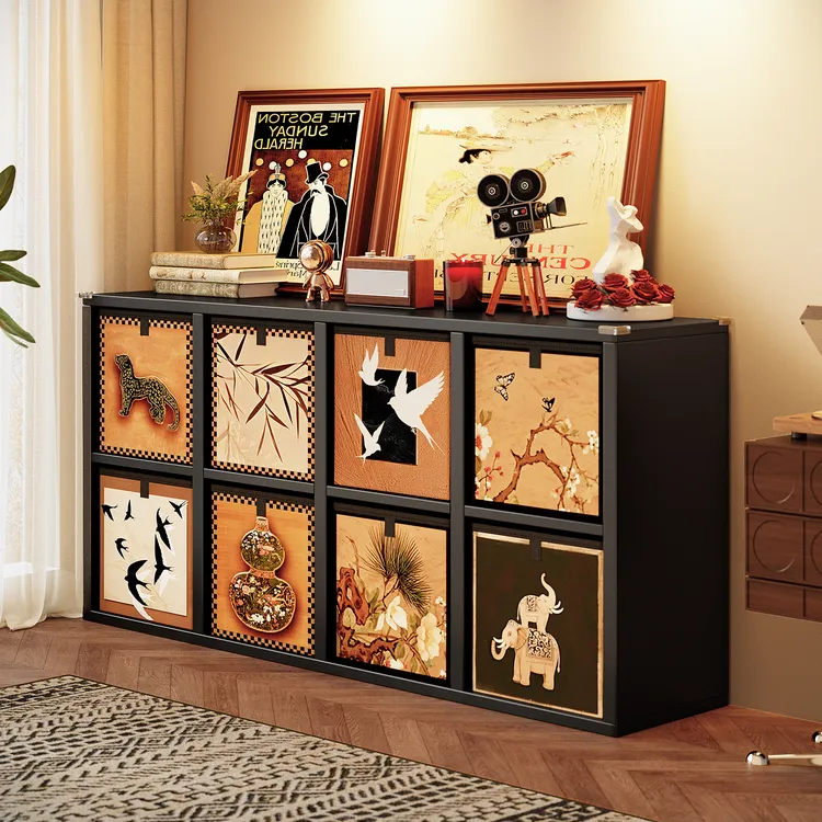 钢制格子柜中古风卡莱克书架落地置物架幼儿园八格书柜储物柜一体