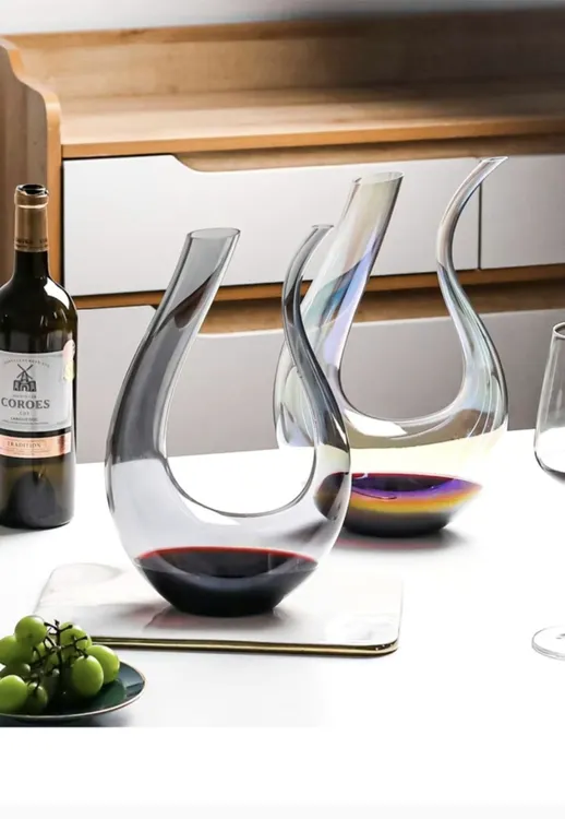 高颜值无铅玻璃高档U形醒酒器烟灰色透明色U形醒酒器礼品礼盒女士