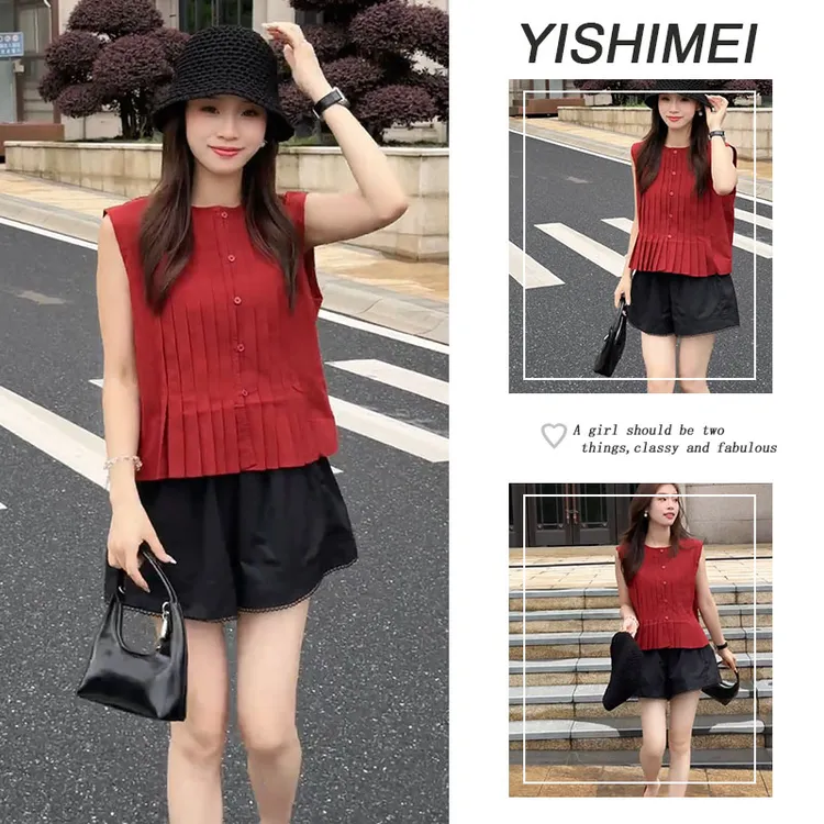 夏季搭配一整套时尚今年流行套装简约时尚无袖上衣休闲短裤两件套