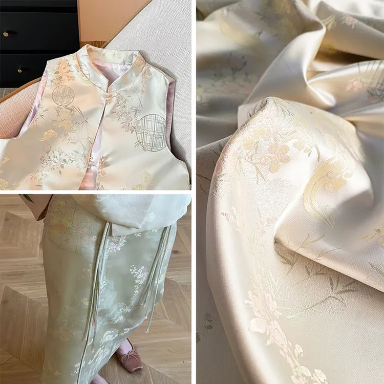 梦华录新中式织锦缎面料梅竹小轩窗提花布旗袍上衣马甲仿宋锦布料