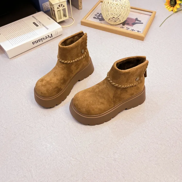 冬季保暖加绒厚底后拉链高帮棉靴女2025新款百搭复古勃肯短靴子