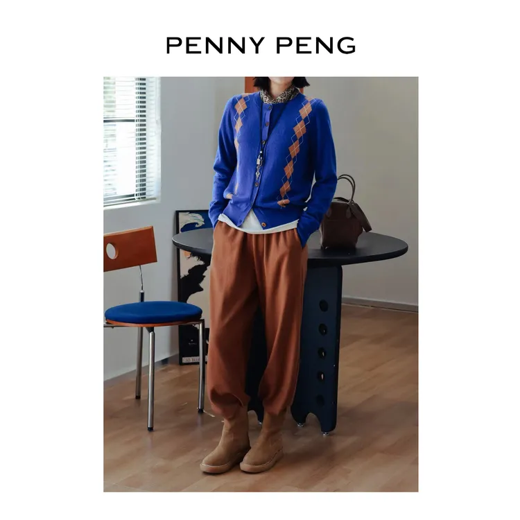 PENNYPENG 胡萝卜裤 黑标系列秋冬新品显瘦保暖松紧腰休闲羊毛裤 