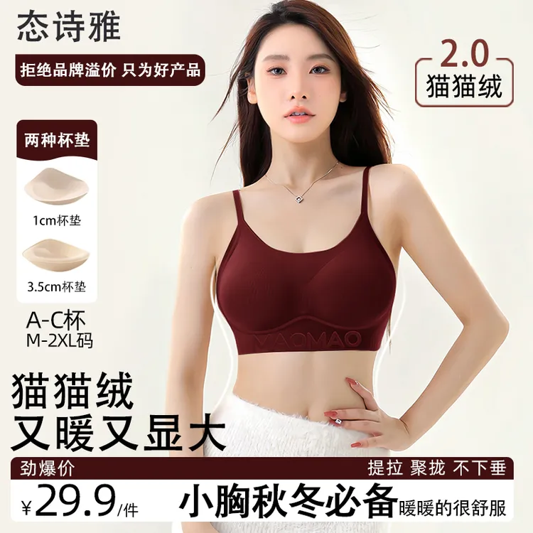 【猫猫绒小胸显大】早秋保暖舒适内衣女推荐聚拢无痕美背提拉文胸罩