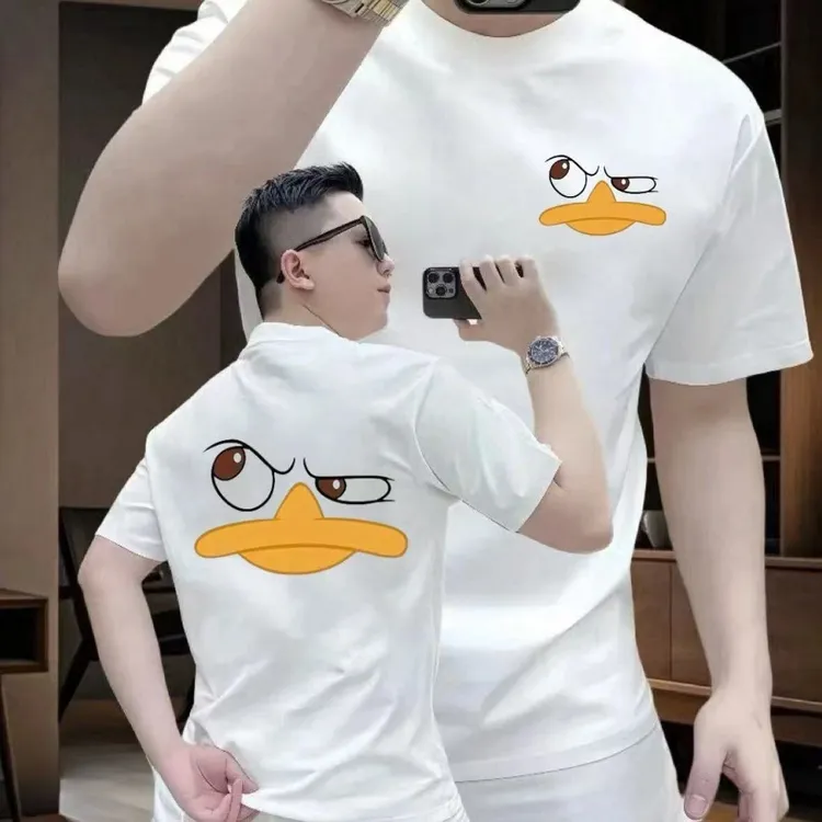 100%纯棉短袖T恤男夏季新款宽松上衣潮牌潮流印花薄款圆领上衣