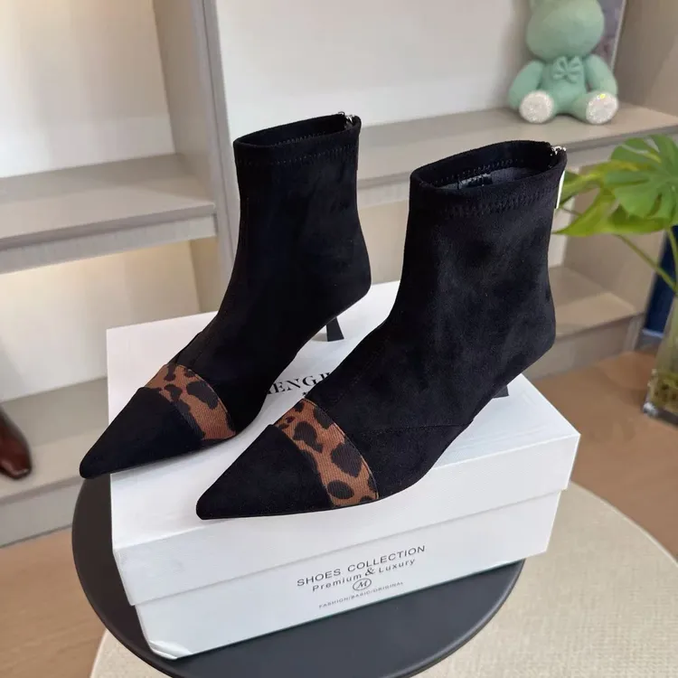 【3cm】T1005-5秋季女靴时尚复古细跟秋冬时装靴尖头气质弹力瘦瘦靴