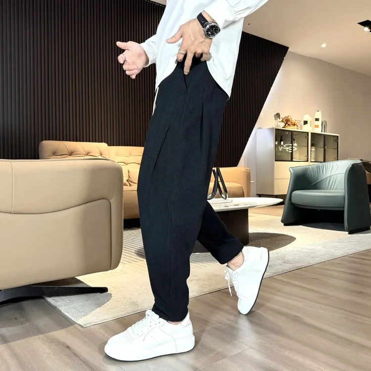 秋冬新款男士加绒加厚灯芯绒休闲裤修身百搭哈伦卫裤运动小脚裤子