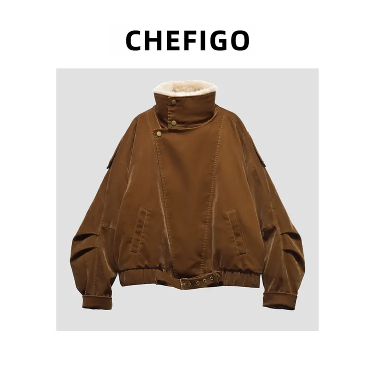 CHEFIGO立领羊毛毛领鹅绒服夹克（毛领内胆可拆卸）