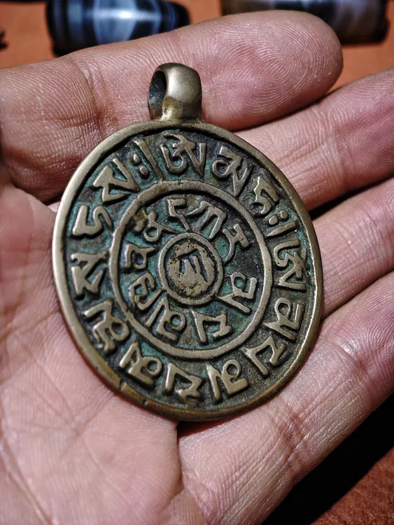 藏区老铜胎九字箴言九宫牌挂牌复古民族风饰品男女款