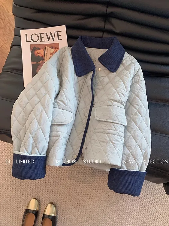 小香风百搭菱格棉服外套女短款2025冬季韩系复古时尚夹棉棉衣上衣