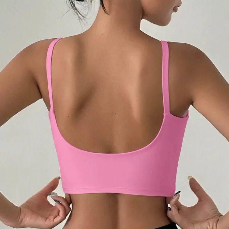 夏薄款运动吊带背心女胸垫一体式美背裸感运动内衣防震健身背心