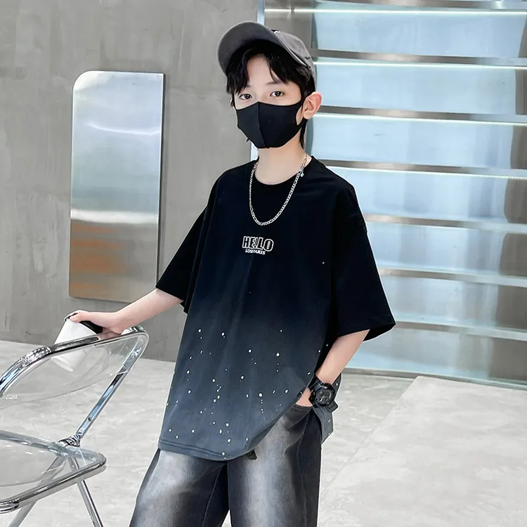 男童短袖t恤夏季薄款2025新款儿童装扎染渐变纯棉上衣大童夏装潮T