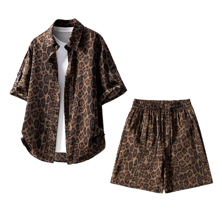 双11衬衫男士复古豹纹衬衣春秋潮流痞帅休闲大码百搭宽松长袖外套