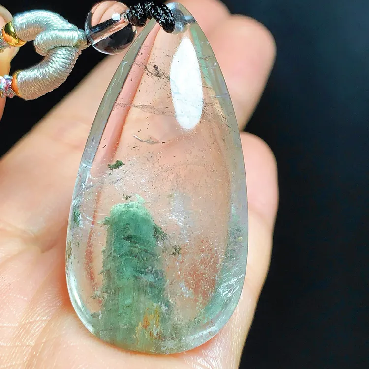 东海水晶天然绿幽灵水晶吊坠毛衣链水滴项坠绿幽灵纯天然100%真品