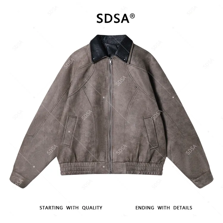 SDSA秋冬新款男士痞帅美式复古拼接撞色拉链外套宽松百搭简约夹克