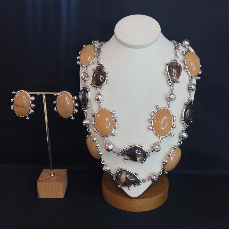 铜合金亚克力项链 哈尼西牧铜合金亚克力复古华丽两件套#0007853