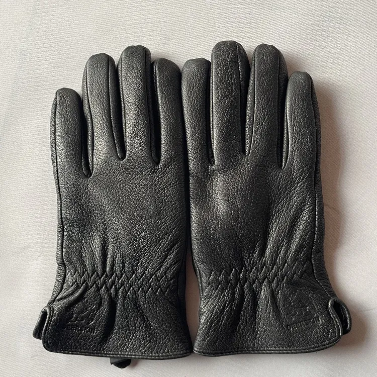 手套男女款山羊皮缩纹骑摩托车手套加绒保暖开车户外骑行真皮手套