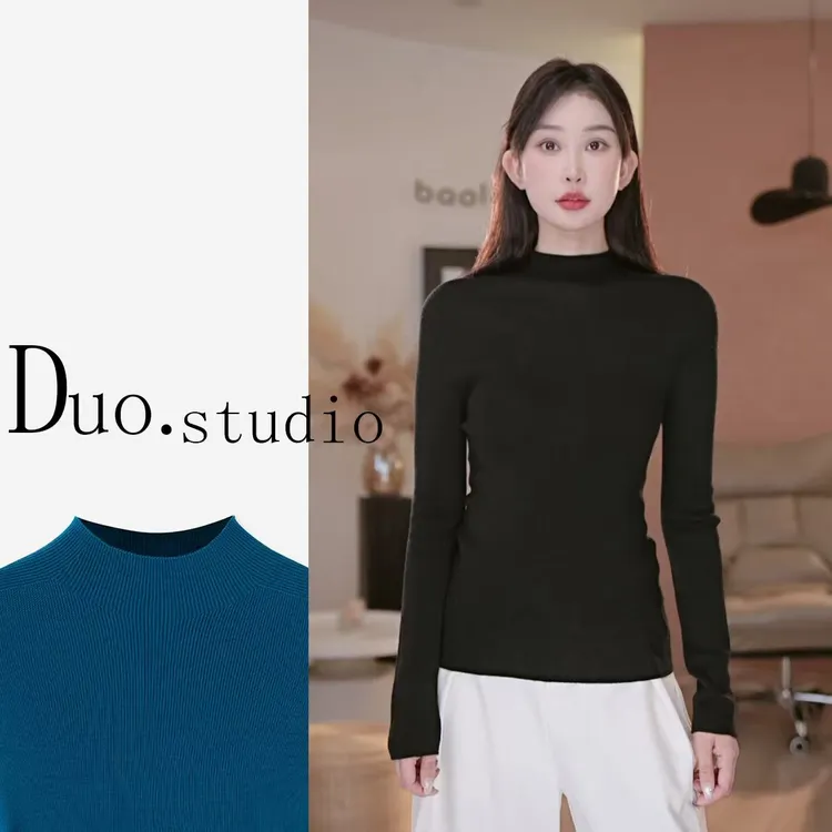 100%绵羊毛半高领精纺可机洗百搭纯色针织长袖女士打底衫8816