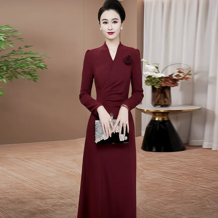 高级感穿搭2025年秋季新款正式场合修身长袖婚宴礼服女连衣裙17
