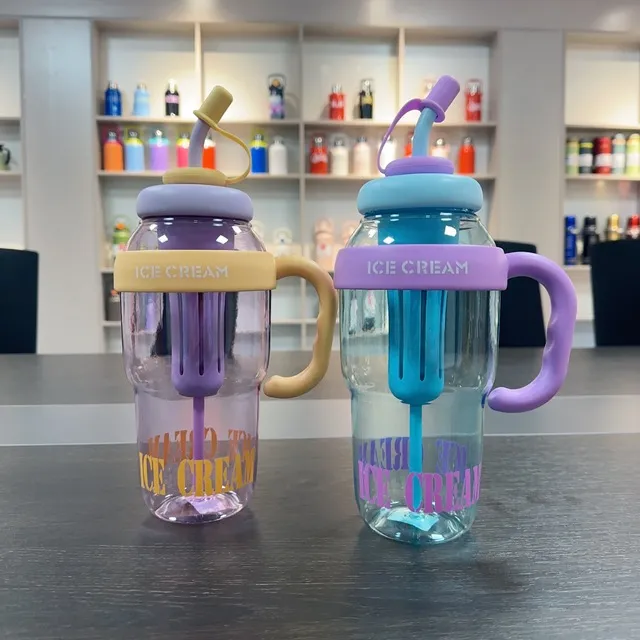 2024新款大容量高颜值夏季塑料杯奶茶杯幸运肚肚杯可爱风带吸管杯