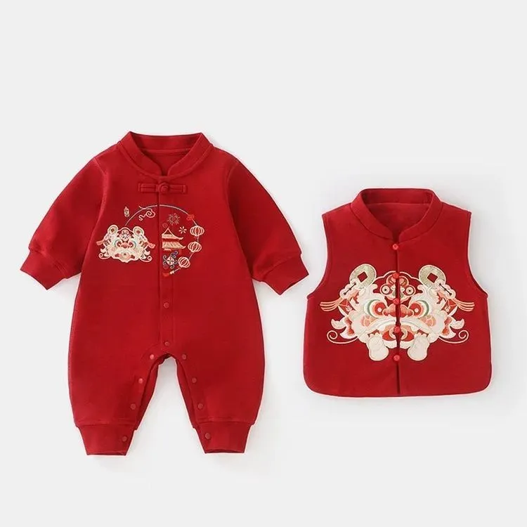 啵啵维尼【万达撤柜】婴儿百天新生儿抓周红色套装婴儿春秋连体哈衣