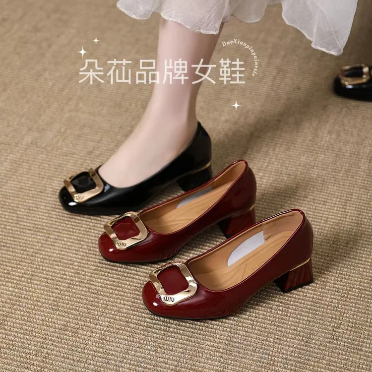 【品牌力荐】方头单鞋2025低跟新款浅口气质百搭女春秋夏女鞋7878