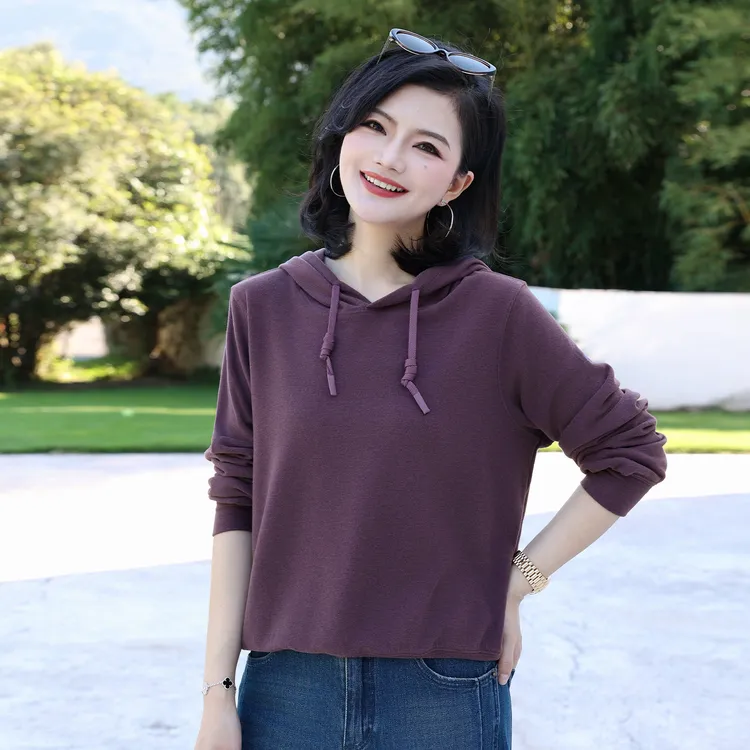 枫竺阿楠anan磨毛绒休闲连帽抽绳长袖卫衣女秋冬保暖上衣套头帽衫