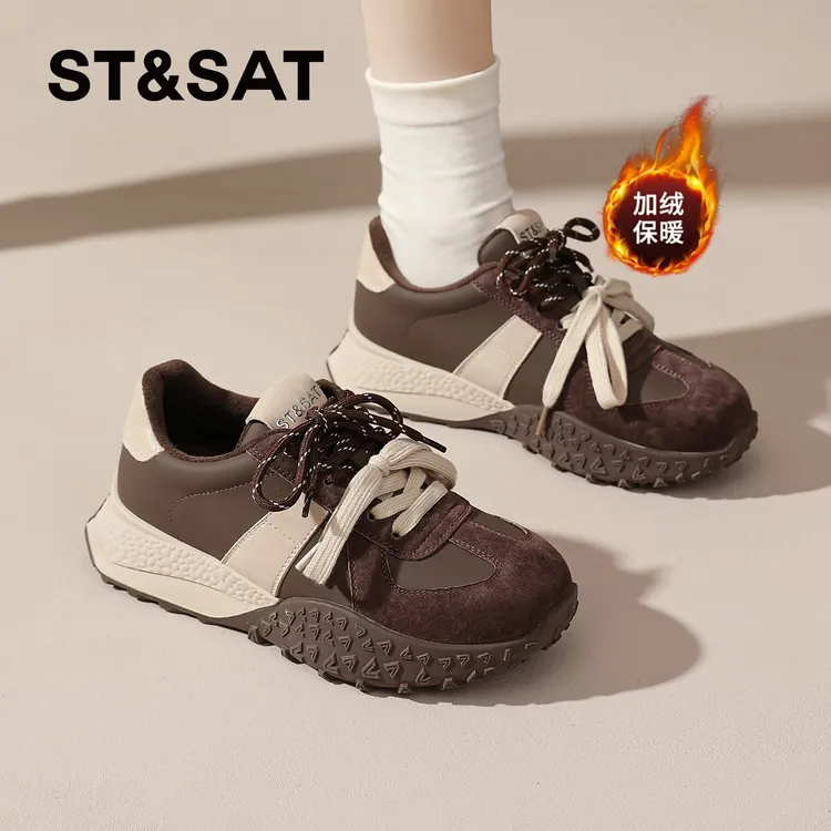 星期六加绒保暖棉鞋女款2025新款冬季超火阿甘鞋复古厚底德训鞋女