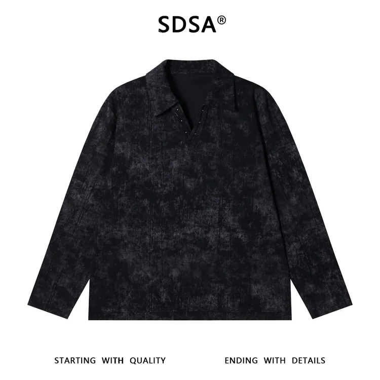 SDSA男士秋冬新款痞帅男装潮牌扎染磨破铆钉小V翻领卫衣宽松上衣