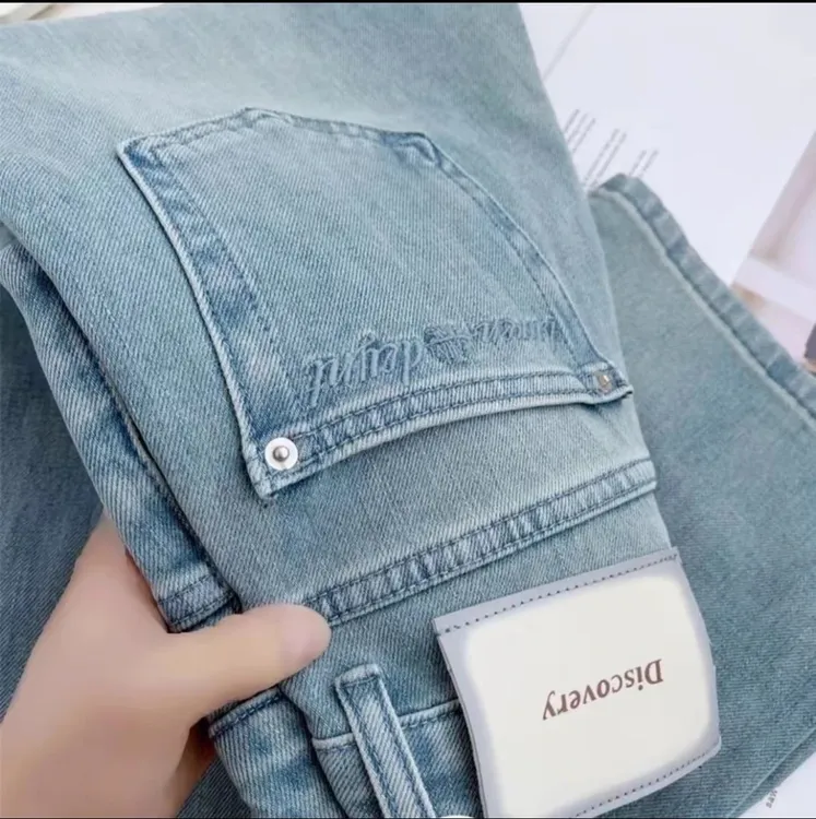 复古高腰浅蓝阔腿牛仔裤女美式夏季新款宽松显瘦设计感直筒拖地裤