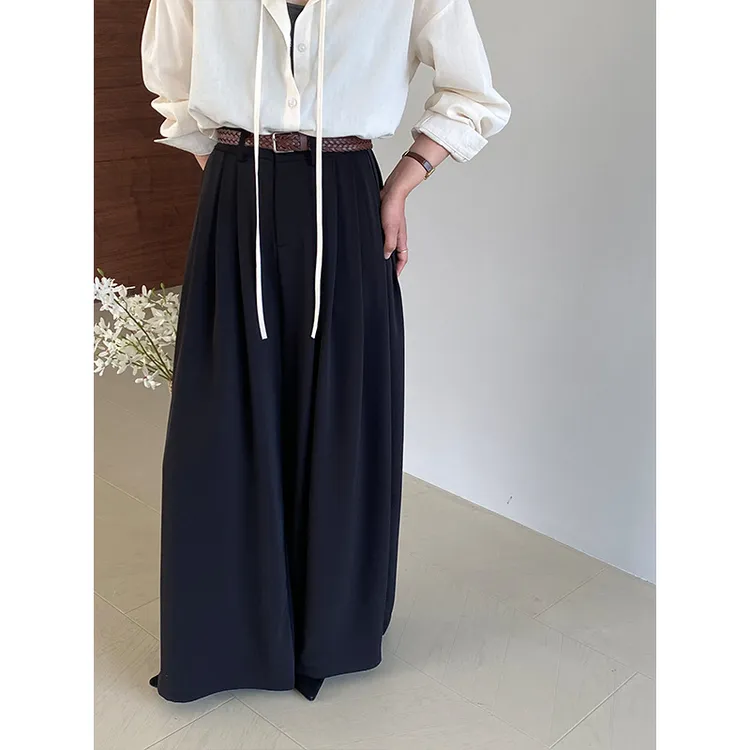 江左天选神裤重工百褶大裤腿西装裤夏垂感不易皱显瘦拖鞋女鞋外穿
