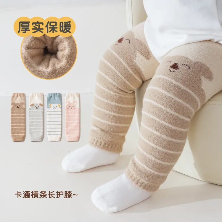 婴儿护膝秋冬季加绒加厚护腿长筒新生宝宝爬行腿套婴幼儿保暖袜套