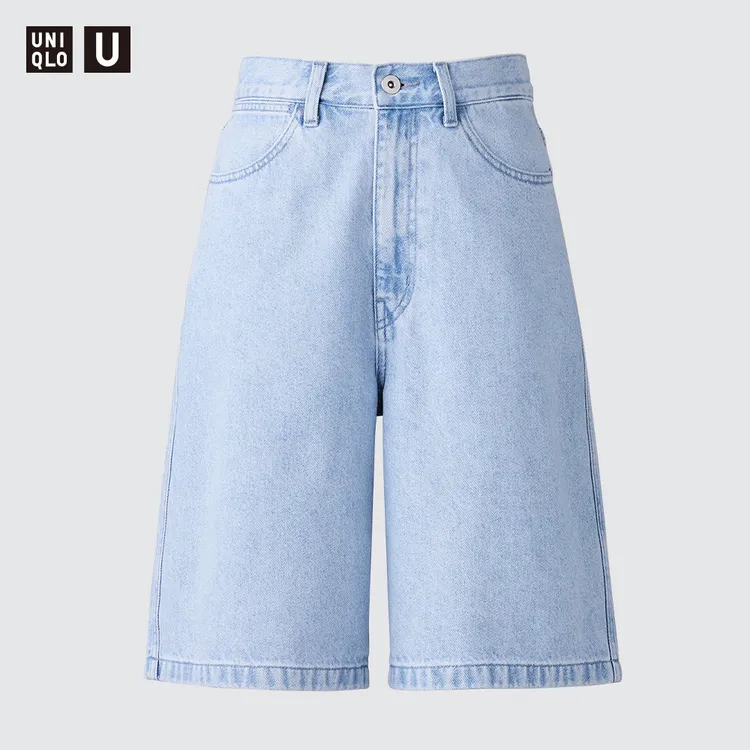 优衣库女装牛仔风百慕大式短裤/水洗产品中裤25春夏新款476946