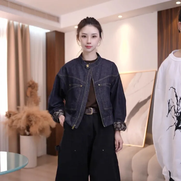2025新爆款高级感不褪色印花撞色牛仔外套女2025秋季超好看洋气夹