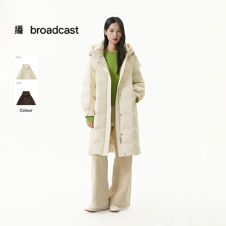 播冬季新品加厚保暖高克重连帽羽绒服长款DDS4RD5234