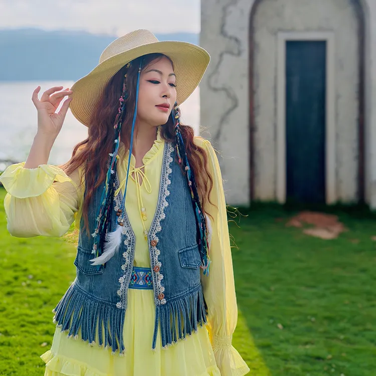 彩色渐变流苏民族风发绳藏式编发点缀头绳小众编麻花辫头饰发带