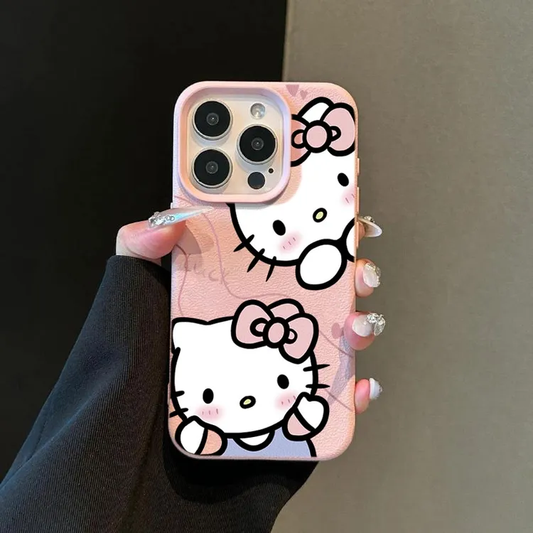 HelloKittyins风适用苹果1615手机壳iPhone14promax13荔枝纹12软