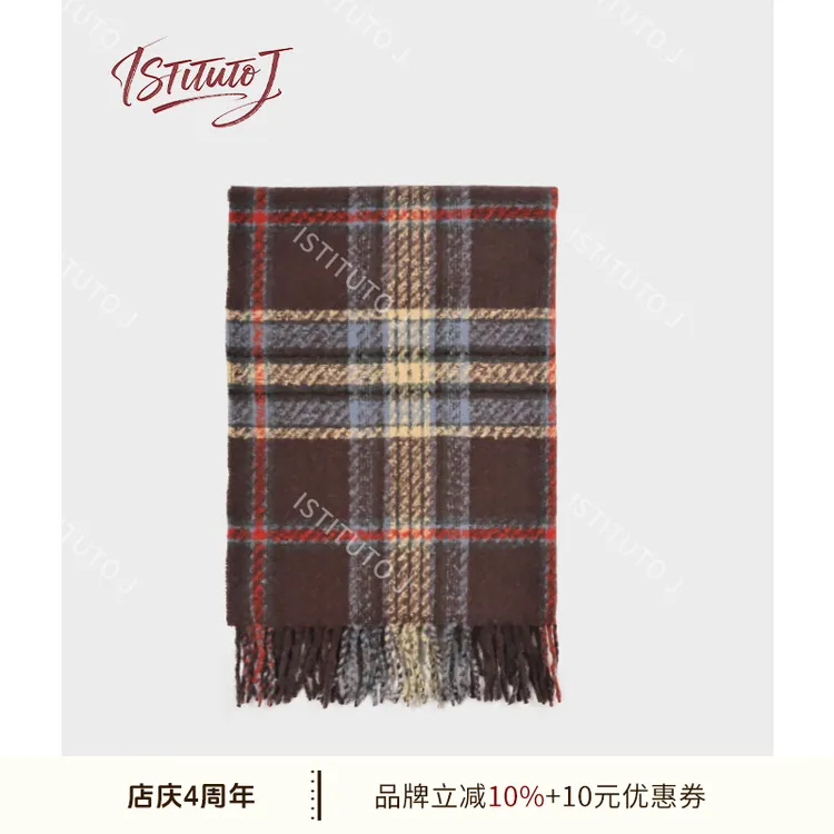 ISTITUTO J2025秋冬新款韩系ins百搭时尚格子保暖围巾女围脖