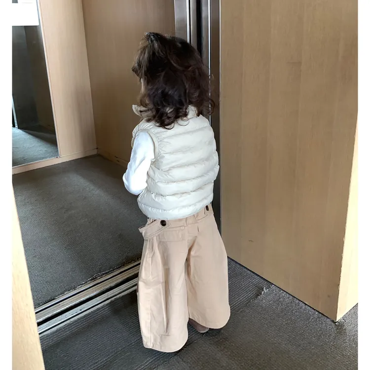 壹妈童装女童韩版秋冬宝宝简约风时尚百搭米色加厚单排扣羽绒马甲