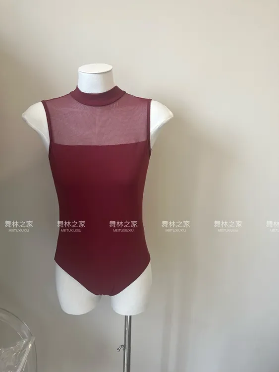 新款小立领成人芭蕾舞蹈练功连体服高弹力形体艺术体操紧身衣无袖