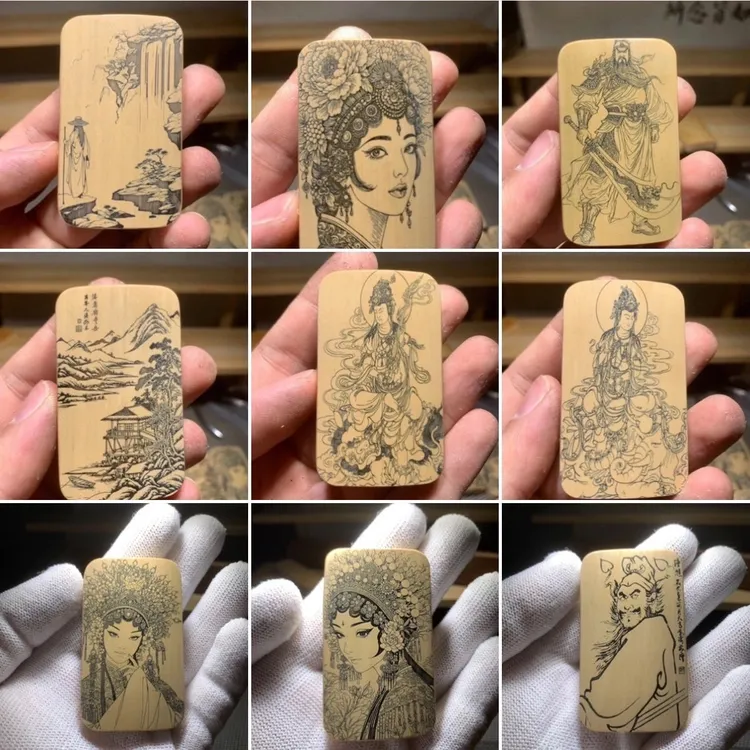 竹雕留青墨刻30×60雕刻把件文玩无事牌竹器挂件六面精抛工艺品精