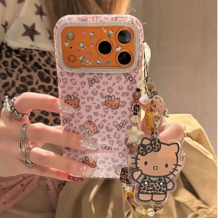 韩风ins粉豹纹闪粉kitty适用于苹果17ProMax手机壳保护套16pro/15