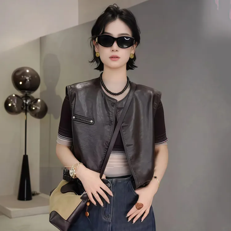 复古PU皮马甲女短款2025秋季新款韩版时尚休闲机车服坎肩马夹外套