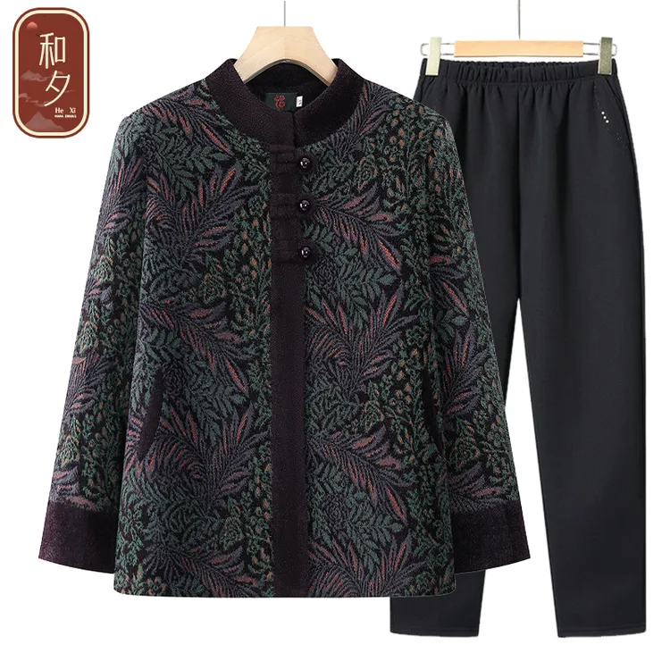 70岁80棉袄加绒加厚老人妈妈国风秋季冬装女毛呢奶奶妈妈冬装外套