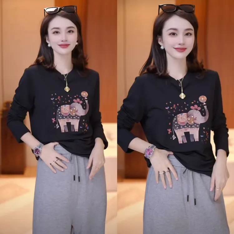 【吉象如意】桑蚕丝加莱赛尔 高级显瘦气质优雅小象T恤上衣XY254911